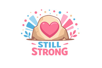 Heart symbol on rock with positive message and colorful accents