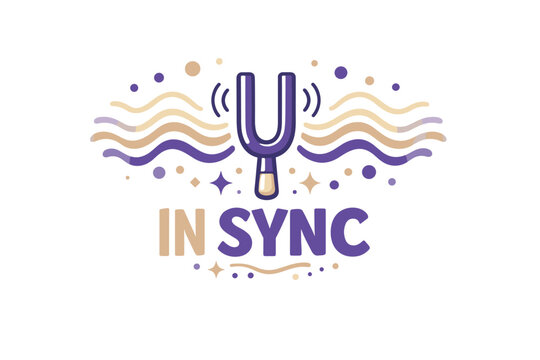 Tuning fork logo design with sound waves and decorative elements