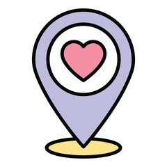 Fototapeta premium Valentine Love Location Pin with Heart Map Marker Vector Illustration.