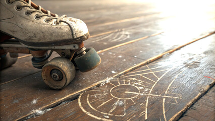 Roller skate marks on wooden floor