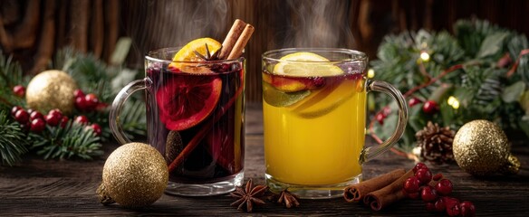 The Mulled Drinks Duo: Steaming Spiced Wine and Hot Apple Cider with Garnish