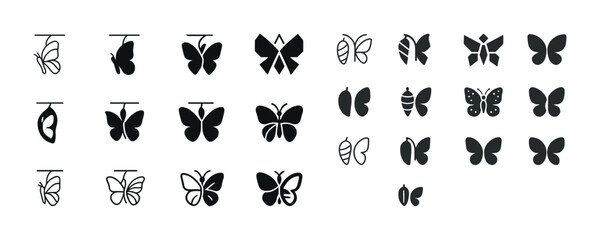 Obraz premium Butterfly evolution icons set: stages from cocoon to butterfly