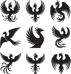 Obraz premium Collection of Phoenix Bird Silhouettes