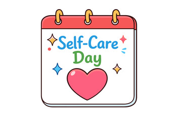 Colorful self-care day calendar with heart and sparkles