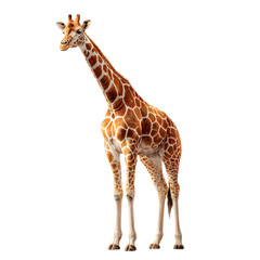 Fototapeta premium Giraffe standing isolated on a white background showing a tall wild mammal with a long neck