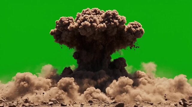 Explosive destruction of a brick wall with fire and debris