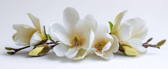 The Magnolia Flowers Lying on a White Background with Soft Elegant Petals
