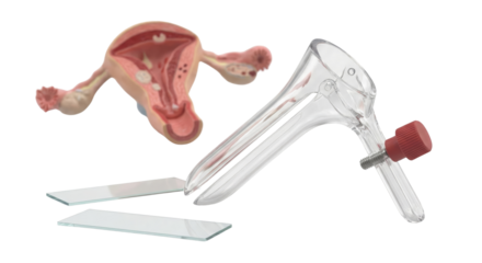 Medical reproductive examination instrument with anatomical female reproductive system isolated on