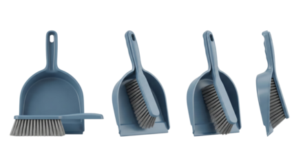 Collectible set of compact silicone dustpan and broom cleaning tools with ergonomic handles