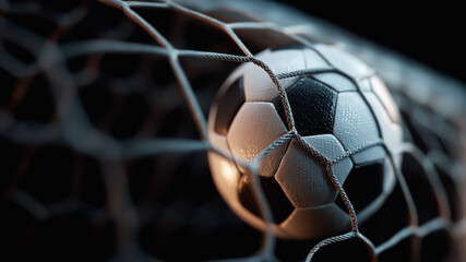 Soccer ball in soccer goal net in a big stadium isolated on big stadium. soccer net.