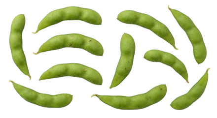 Fresh green bean pods isolated on transparent background with detailed textures and natural