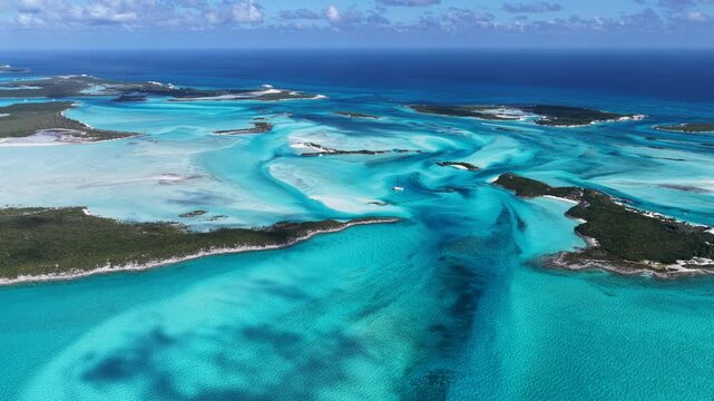 Exuma Skyline In Exuma Black Point Bahamas. Stunning Tropical Coastline Beach Scene Viewed From Above. Paradise Landscape Idyllic Beautiful. Idyllic. Exuma Black Point.