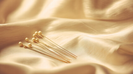 acupuncture. Traditional acupuncture needles neatly placed on smooth silk fabric, embodying holistic healing practices. event programs.
