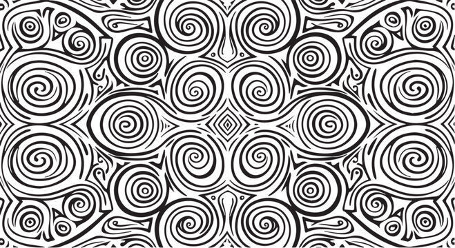 Abstract Tribal Spiral Seamless Pattern