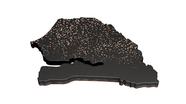 Senegal metallic premium black map isolated on white. 3d illustration