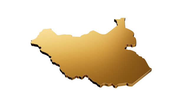 South Sudan gold brass map isolated on white background. 3d illustration