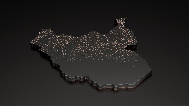 South Sudan Black stone texture map isolated on black with shadow. 3d illustration
