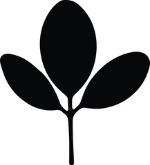 Silhouette of three simple plant leaves on a stem Vector Illustration