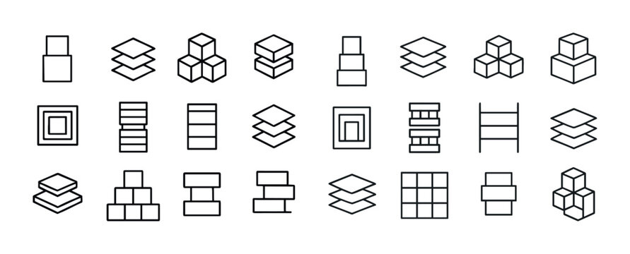 Minimalistic geometric icon set with various shapes and configur