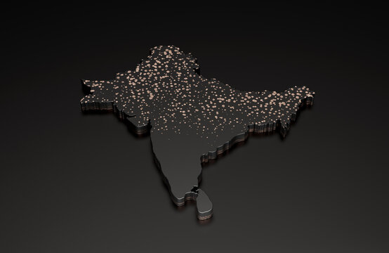 Indian subcontinent Black stone texture map isolated on black with shadow. 3d illustration