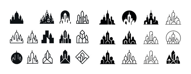 Fototapeta premium Collection of minimalist rocket icons in various designs and sty