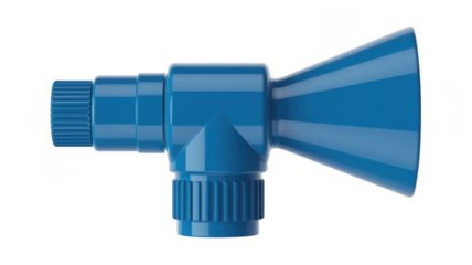 Blue plastic horn shaped connector industrial isolated on a transparent background