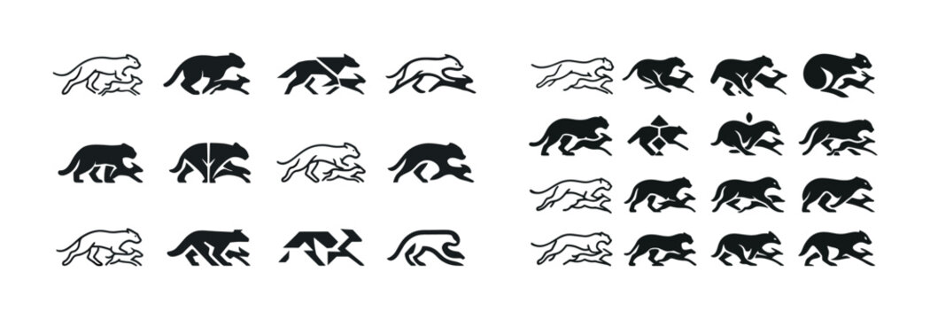 Silhouette panther movement sequence with various walking and ru