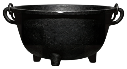 Black Cast Iron Cooking Pot Isolated on Transparent Background