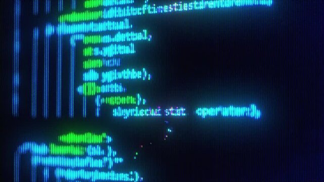4K Glitch code interface animation, digital programming screen distortion overlay, corrupted data syntax interference, cyber system visual effect layer