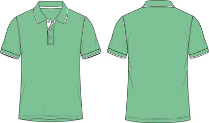 Green polo shirt vector illustration front and back view apparel template for fashion design mockup isolated white background clean modern