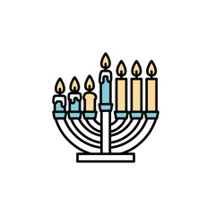Obraz premium Menorah with Lit Candles Illustration.