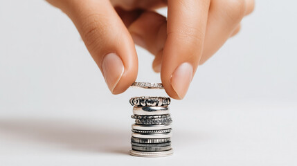 A hand holding a stack of rings
