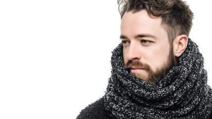 A man with a beard and a scarf wrapped around his neck