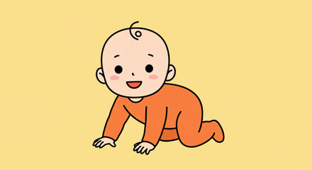 Crawling baby in orange outfit