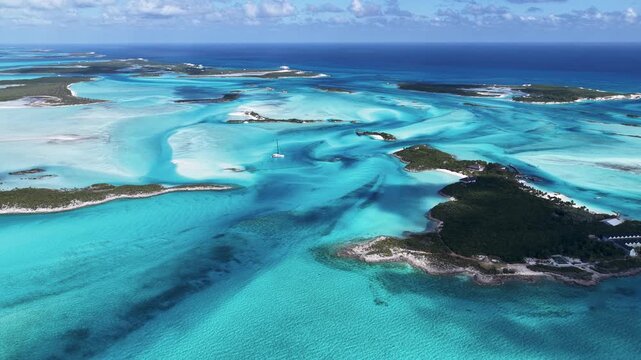 Exuma Skyline In Exuma Islands Black Point Bahamas. Bird Eye View Of A Amazing Coastal Beach In The Summer Holiday. Paradise Skyline Peaceful Wanderlust. Paradise Sea. Exuma Islands Black Point.