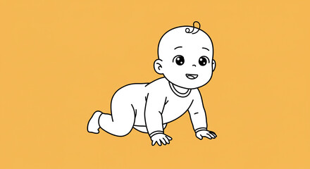 Crawling baby on yellow background with transparent background
