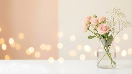 Fototapeta premium bouquet of flowers in vase, Romantic Flowers , Valentine's Flowers, Pink Background Flowers