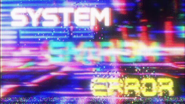 4K System error glitch overlay animation, digital interface failure distortion, corrupted data signal interference, cyber screen visual effect layer
