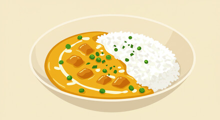 Curry dish with rice and green onions