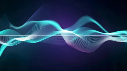 Flowing blue and purple digital lines creating an abstract audio wave spectrum background. - Powered by Adobe