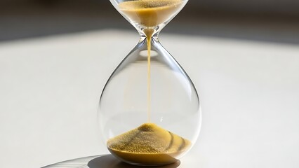 A classic hourglass elegantly displays the steady flow of golden sand, symbolizing the continuous and precious passage of time, reminding us of every fleeting moment