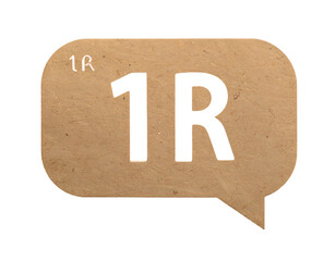 Craft paper speech bubble with bold white "1R" and subtle white "ir