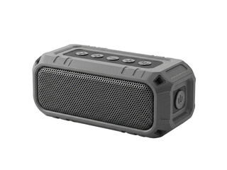 Fototapeta premium Gray waterproof portable Bluetooth speaker with buttons and mesh grille