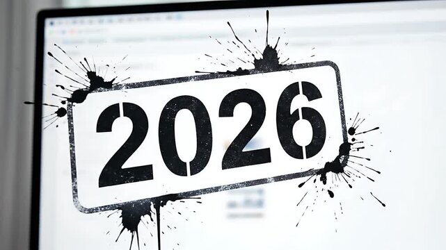 2026 Future Year Concept on Screen with Splatter Effect