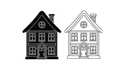 Snowy houses in different styles and colors for design