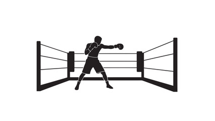 Boxer in action throwing punch in professional boxing ring