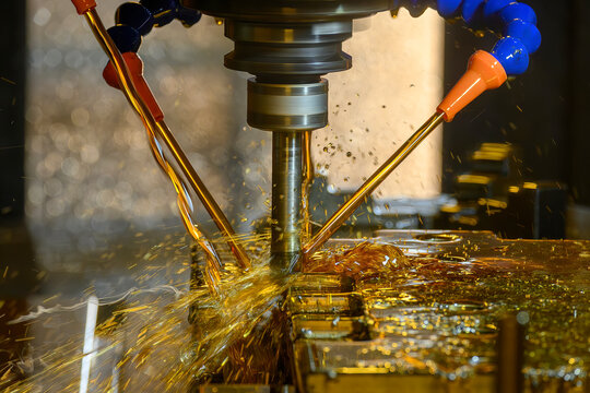 The CNC milling machine rough cutting the mold parts with oil coolant method.