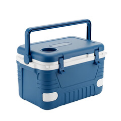 A portable blue cooler with a handle ready for summer. It's designed to keep items cool and fresh