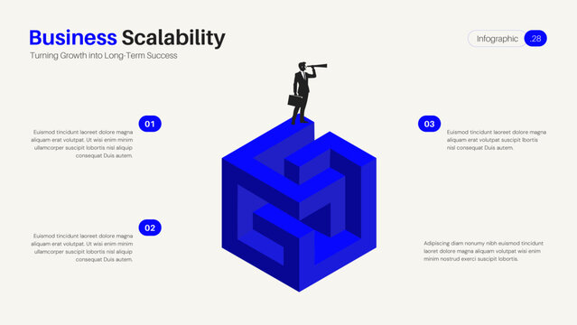 Corporate Strategy and Business Scalability Isometric Cube Infographic Template with Illustration