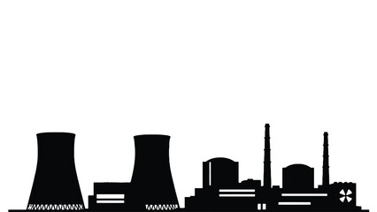 Industrial nuclear power plant silhouette with cooling towers